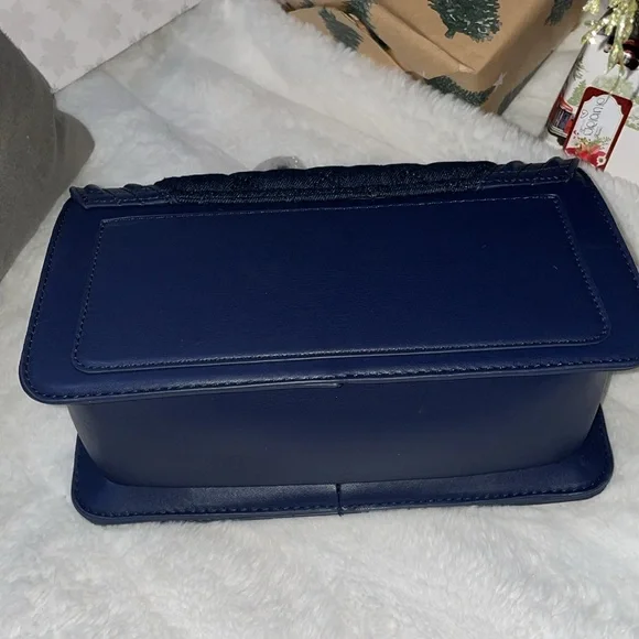Quilted denim silver hardware Pearl detail vegan leather Crossbody bag NWT